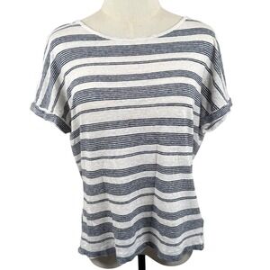 Christian Siriano Button Back Top S Striped 100% Linen Coastal Resort Nautical